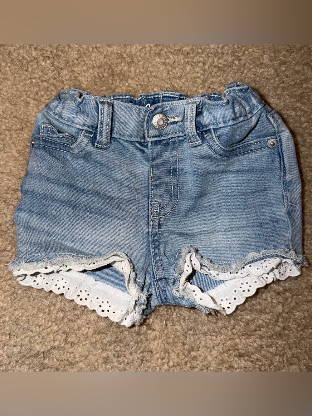 Toddler Girls Light Blue Denim Shorts with White Eyelet Trim